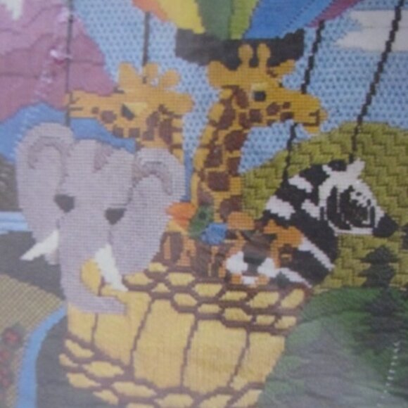 Vintage Needlepoint Kit Animals Hot Air Balloon Paternayan Embroidery Tapestry - Picture 8 of 10